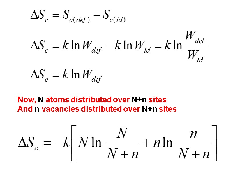 Now, N atoms distributed over N+n sites And n vacancies distributed over N+n sites